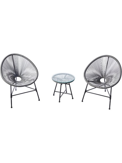 ACAPULCO Salon de jardin 2 fauteuils ronds et table basse gris - Kiabi ACAPULCO Salon de jardin 2 fauteuils ronds et table basse gris - Kiabi