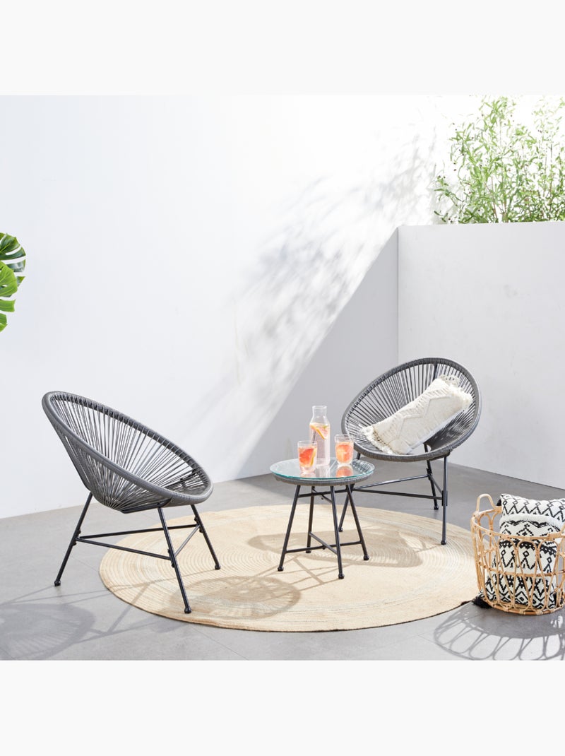 ACAPULCO Salon de jardin 2 fauteuils ronds et table basse gris Gris - Kiabi