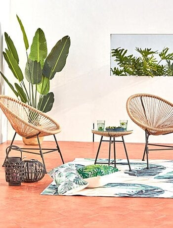 ACAPULCO Salon de jardin 2 fauteuils ronds et table basse vert