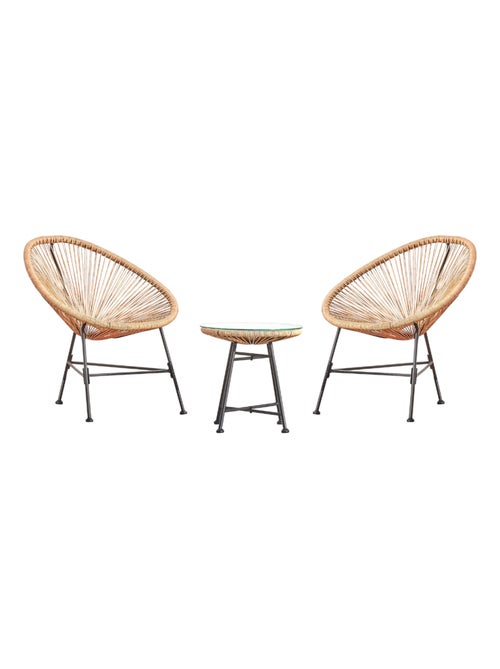 ACAPULCO Salon de jardin 2 fauteuils ronds et table basse naturel - Kiabi