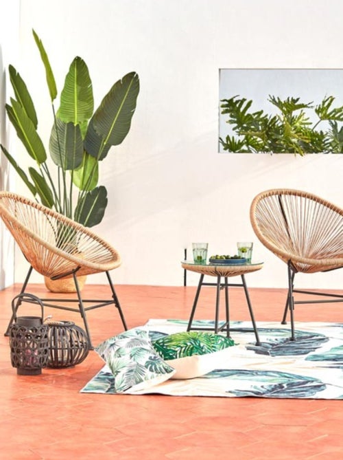 ACAPULCO Salon de jardin 2 fauteuils ronds et table basse naturel - Kiabi