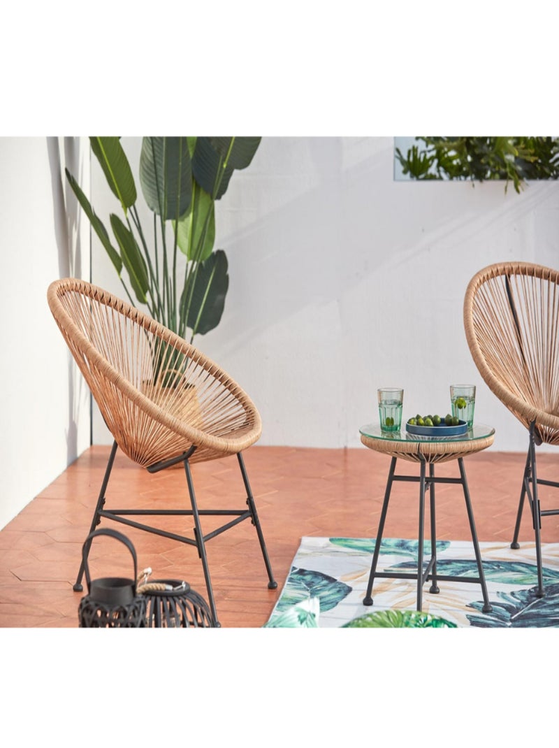 ACAPULCO Salon de jardin 2 fauteuils ronds et table basse naturel Beige - Kiabi
