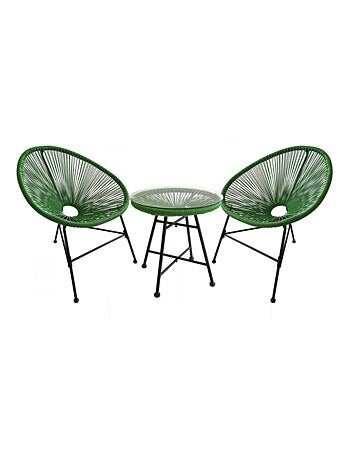 ACAPULCO Salon de jardin 2 fauteuils ronds et table basse vert