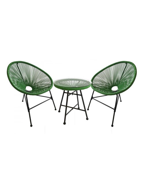 ACAPULCO Salon de jardin 2 fauteuils ronds et table basse vert - Kiabi