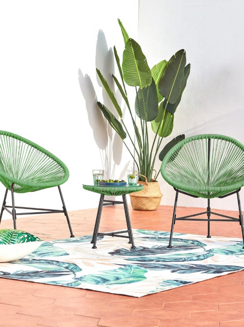 ACAPULCO Salon de jardin 2 fauteuils ronds et table basse vert - Kiabi