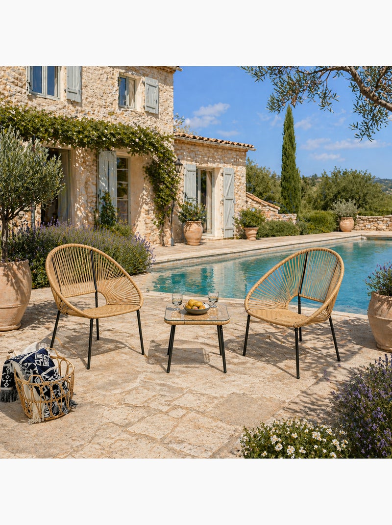 ACAPULCO Salon de jardin 2 places avec table naturel Bois naturel - Kiabi