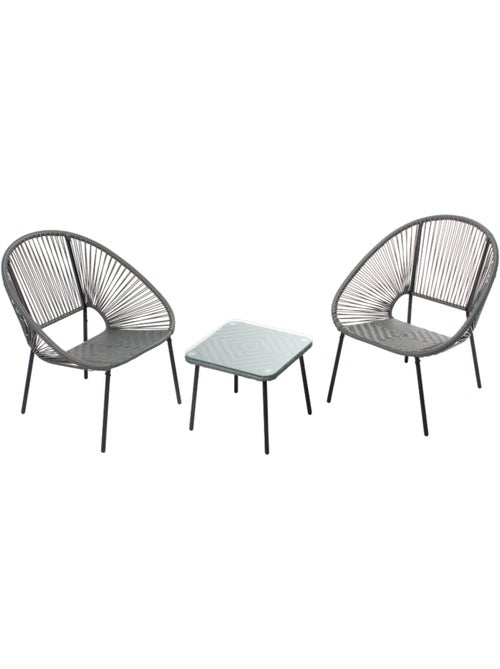 ACAPULCO Set de 2 fauteuils + table basse naturel - Kiabi