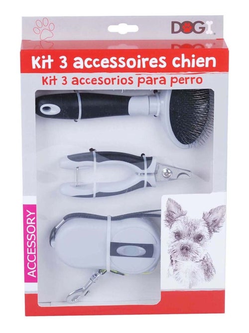 Accessoires de toilettage pour chien - Brosse, coupe-ongle et laisse - Kiabi
