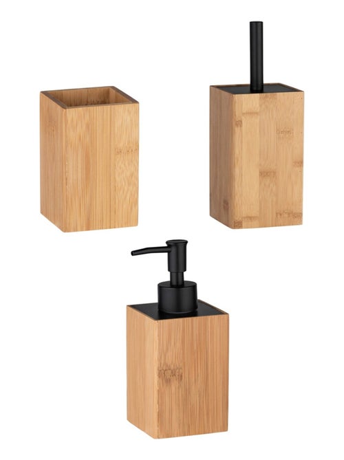 Accessoires salle de bain en bambou brosse WC, distributeur savon et gobelet PADUA - Kiabi