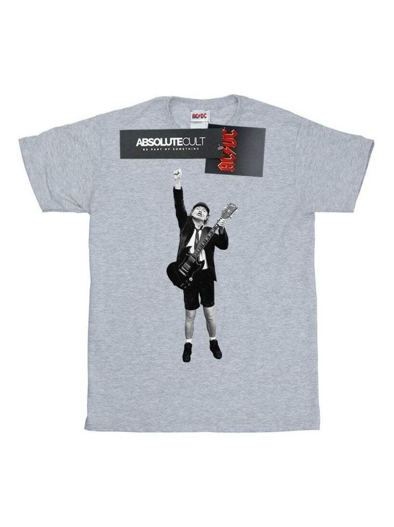 AC/DC - T-shirt motif Angus Young motif/style Découpé Gris chiné - Kiabi