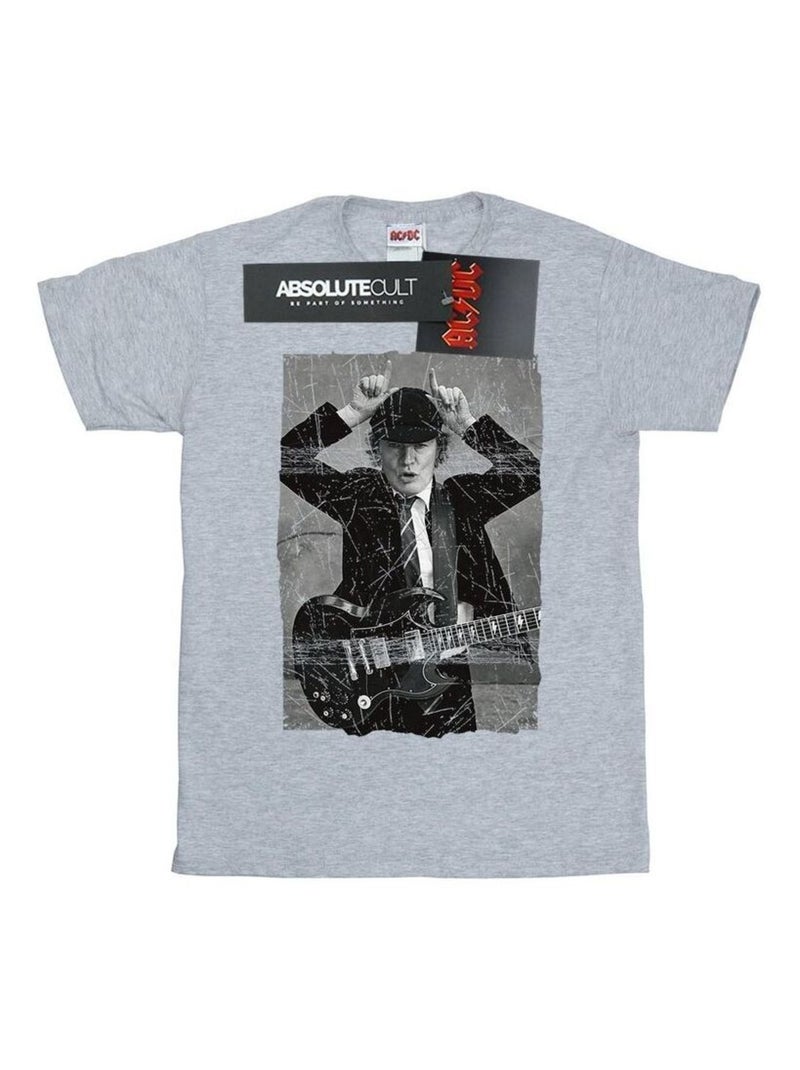 AC/DC - T-shirt motif Angus Young motif/style Photo Gris chiné - Kiabi