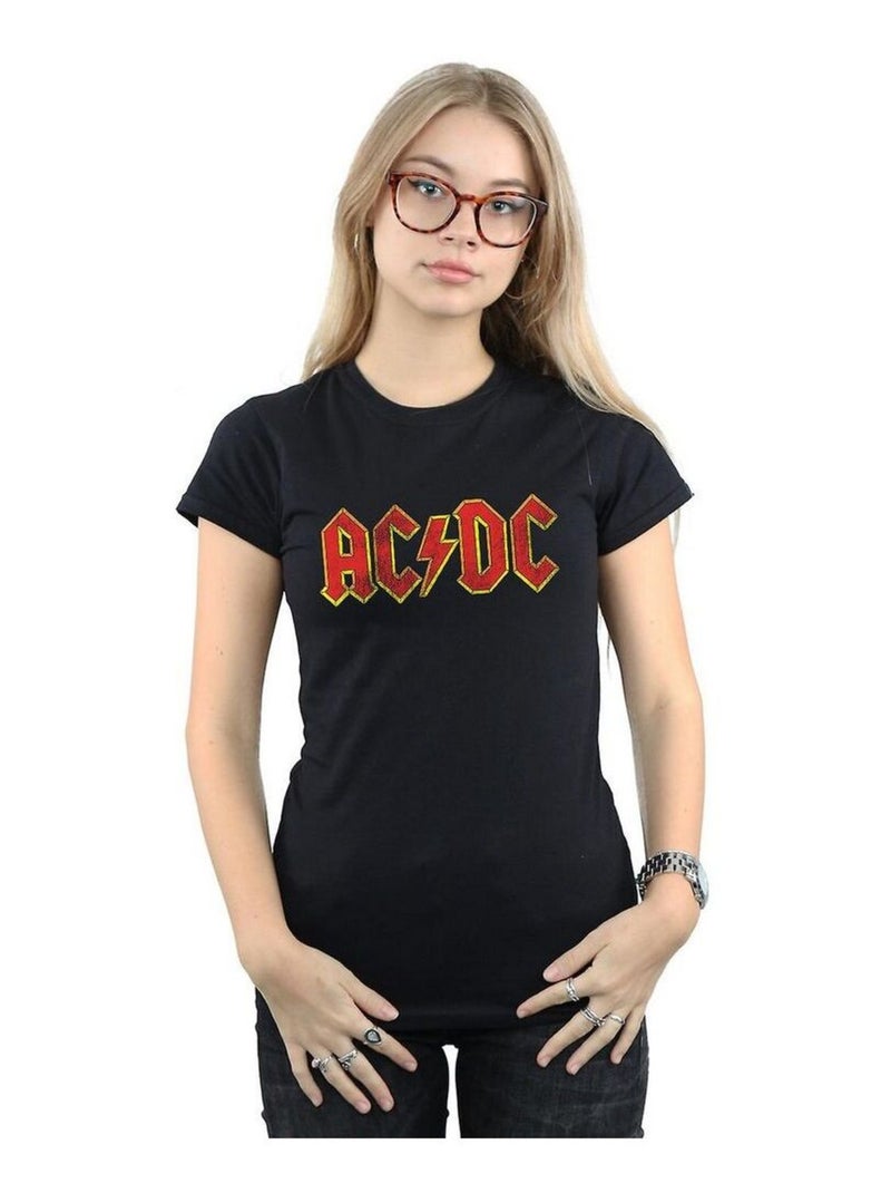 AC/DC - T-shirt motif/style logo DISTRESSED Noir Rouge - Kiabi