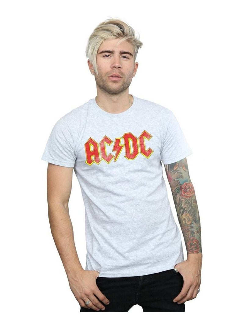 AC/DC - T-shirt motif/style logo usé Gris chiné - Kiabi