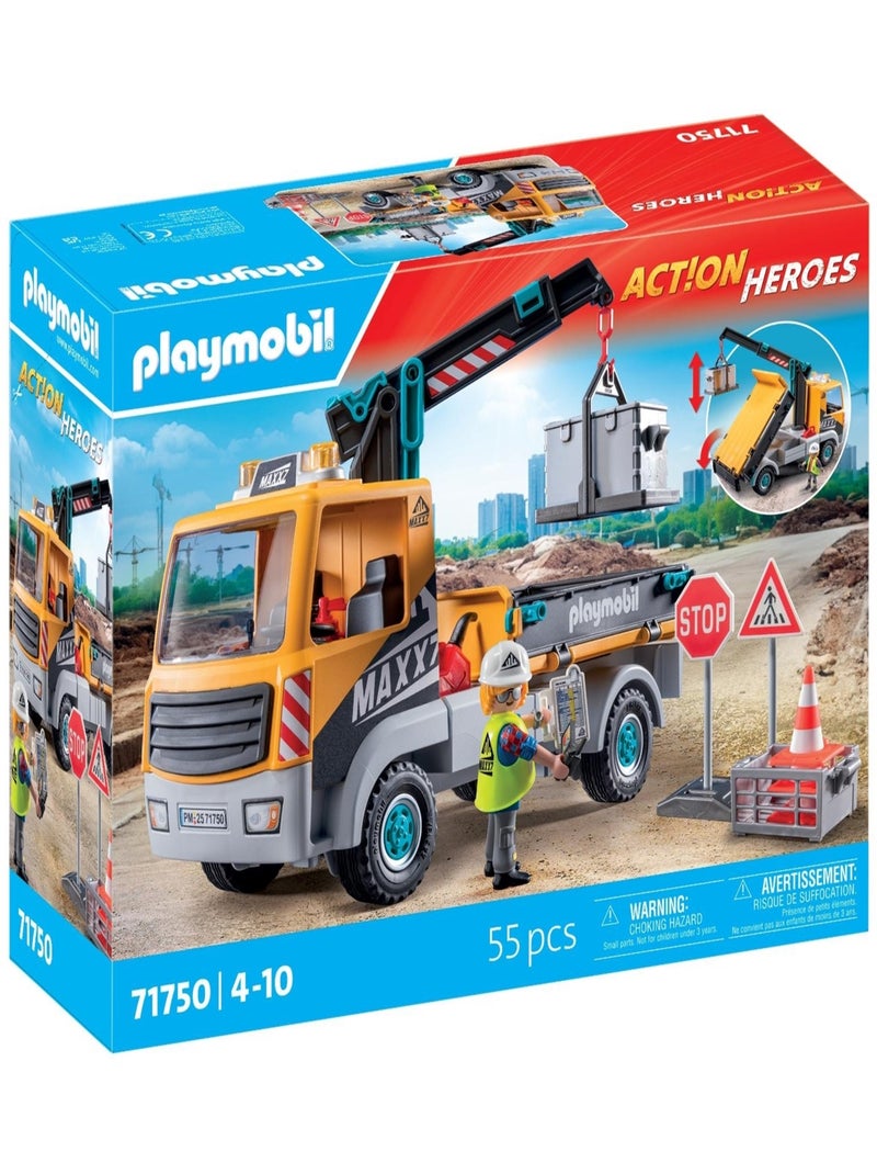 Action Heroes Camion de chantier avec grue et ouvrier et accessoires N/A - Kiabi