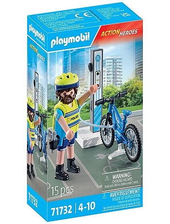 Action Heroes Policier cycliste et borne de recharge électrique