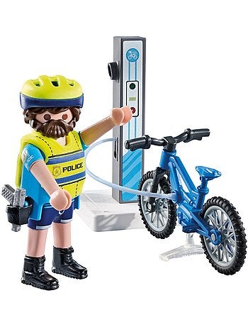 Action Heroes Policier cycliste et borne de recharge électrique