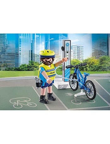 Action Heroes Policier cycliste et borne de recharge électrique