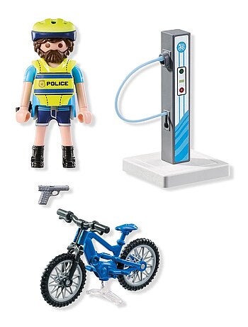 Action Heroes Policier cycliste et borne de recharge électrique