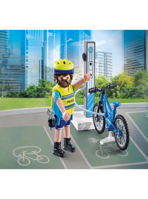 Action Heroes Policier cycliste et borne de recharge électrique - Kiabi