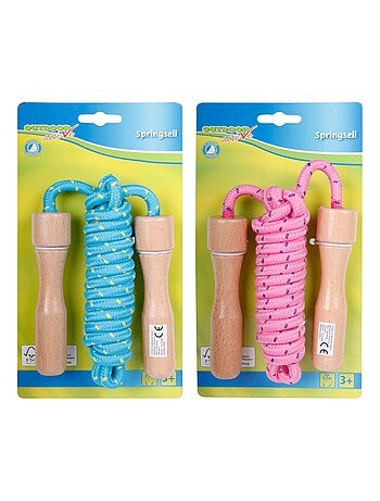 Active Corde à sauter multicolore poignée en bois