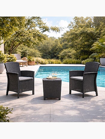 ADANA Ensemble de jardin 2 fauteuils gris anthracite avec table basse