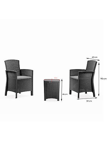 ADANA Ensemble de jardin 2 fauteuils gris anthracite avec table basse