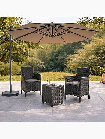ADANA Ensemble de jardin 2 fauteuils gris anthracite avec table basse