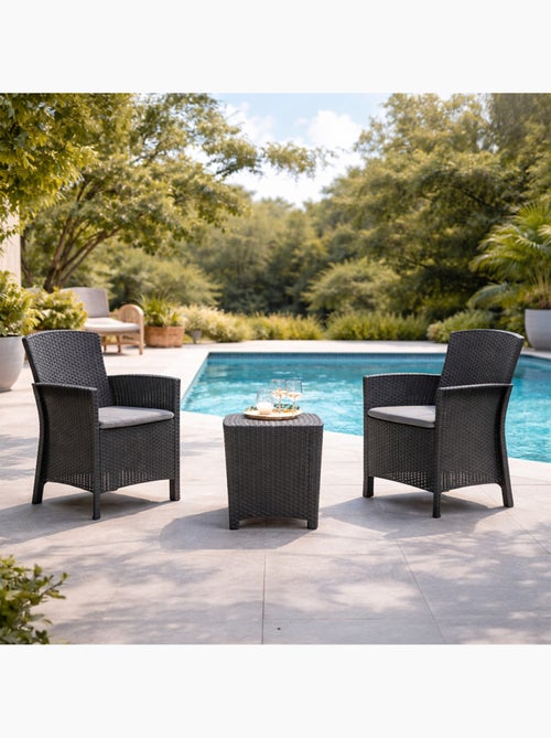 ADANA Ensemble de jardin 2 fauteuils gris anthracite avec table basse - Kiabi