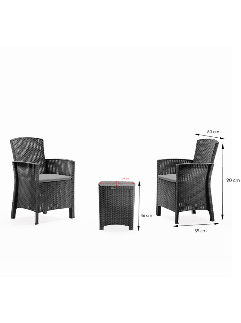 ADANA Ensemble de jardin 2 fauteuils gris anthracite avec table basse Gris - Kiabi