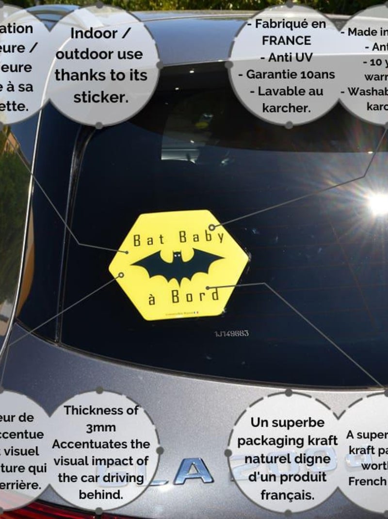 Adhésif / Autocollant bébé à bord - Bat baby Jaune - Kiabi