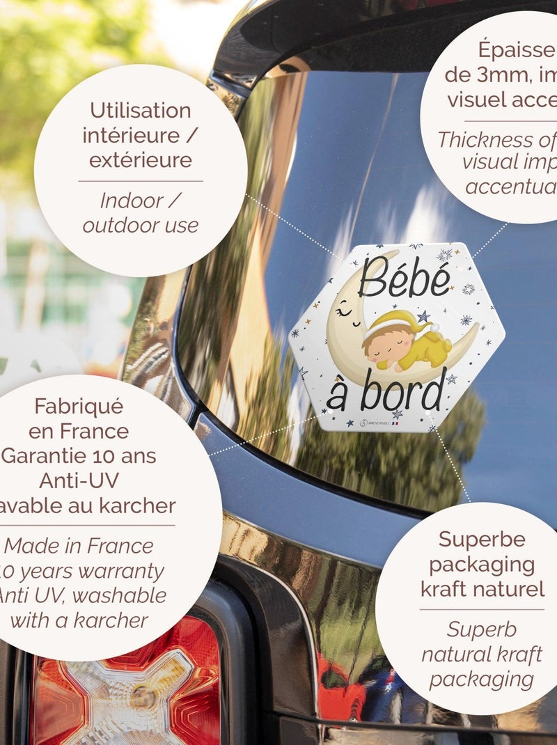 Adhésif / Autocollant bébé à bord - Clair de lune Jaune - Kiabi