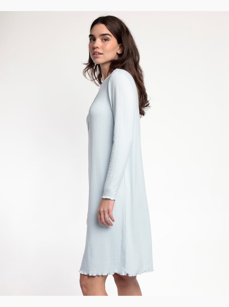 ADMAS CLASSIC Chemise de nuit romantique à manches longues et patte de boutonnage pour femme Bleu - Kiabi