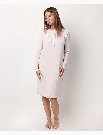 ADMAS CLASSIC Chemise de nuit romantique à manches longues et patte de boutonnage pour femme