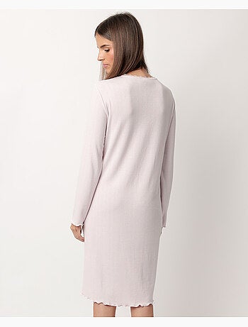 ADMAS CLASSIC Chemise de nuit romantique à manches longues et patte de boutonnage pour femme