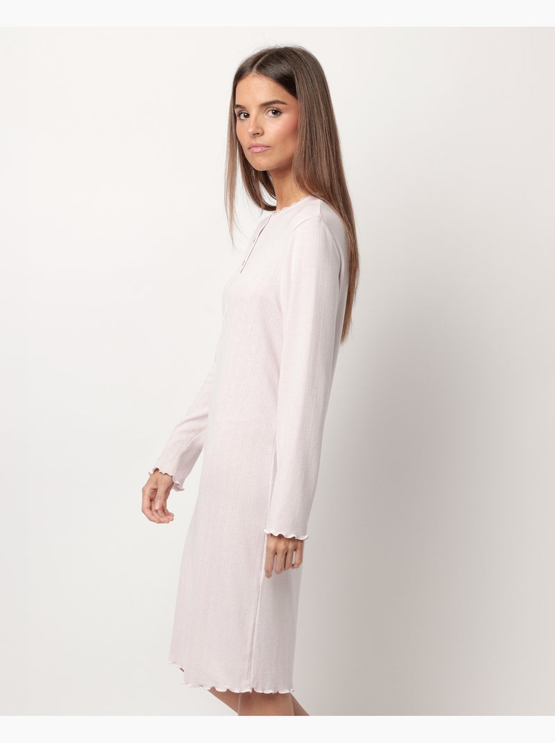 ADMAS CLASSIC Chemise de nuit romantique à manches longues et patte de boutonnage pour femme Rose - Kiabi