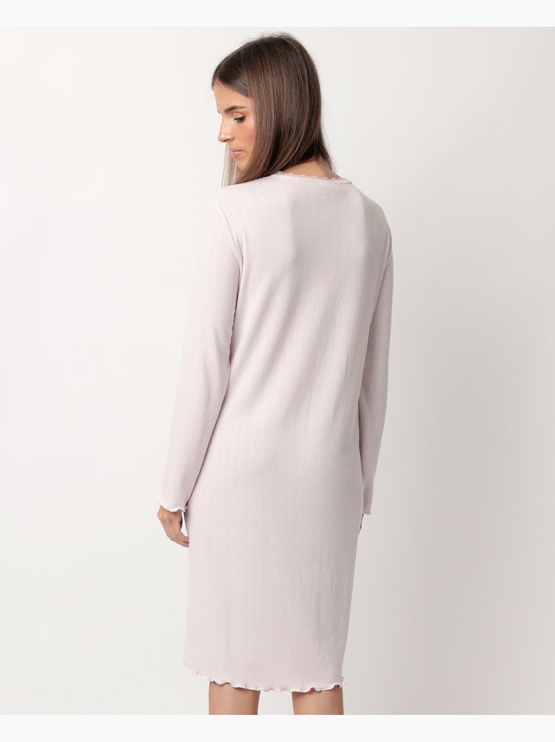 ADMAS CLASSIC Chemise de nuit romantique à manches longues et patte de boutonnage pour femme Rose - Kiabi