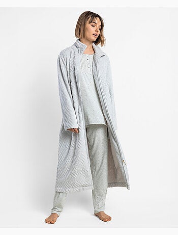 Admas classic peignoir chaud à manches longues et petits pois gris pour femmes