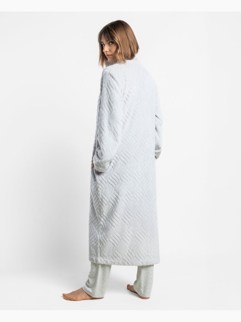 Admas classic peignoir chaud à manches longues et petits pois gris pour femmes Gris perle - Kiabi
