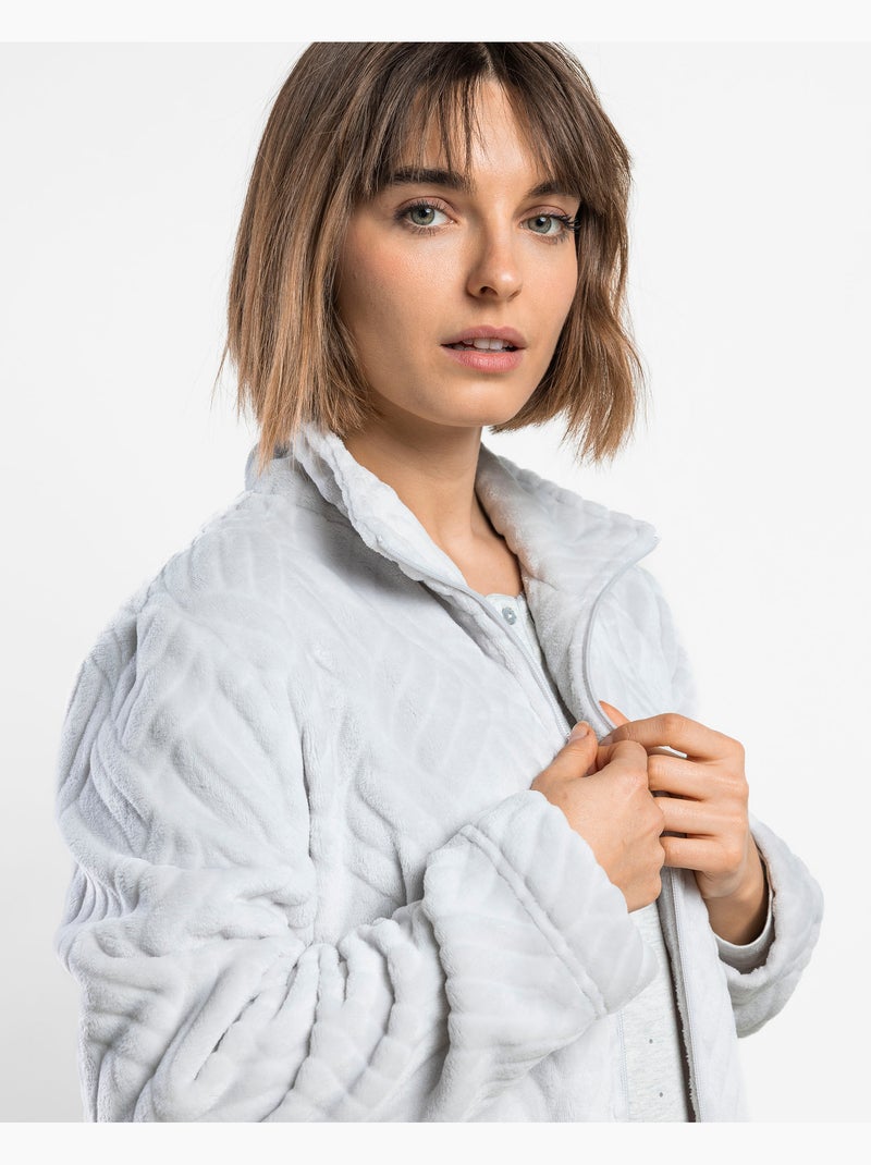 Admas classic peignoir chaud à manches longues et petits pois gris pour femmes Gris perle - Kiabi