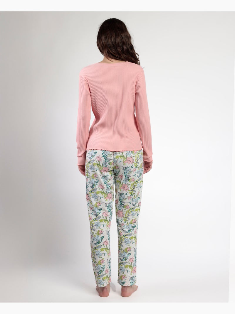 ADMAS GARDEN Pijama Manga Grande Tapeta Jardin d'Automne pour Femme Rose - Kiabi