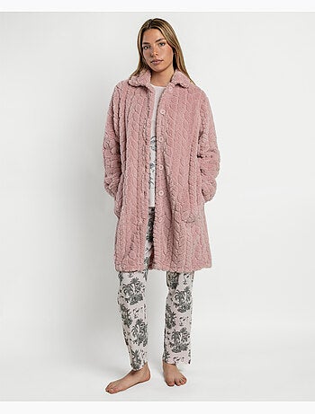 ADMAS GARDEN Robe de chambre chaude à manches longues à motifs de feuilles de jardin pour femmes