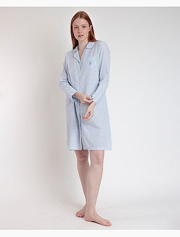 ADMAS HOME Camisole à manches longues en popeline ouverte à rayures pour femme