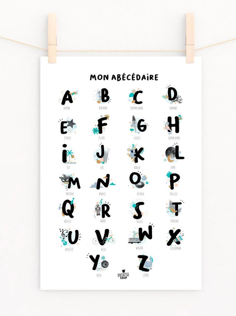 Affiche abécédaire doux Blanc Doré - Kiabi
