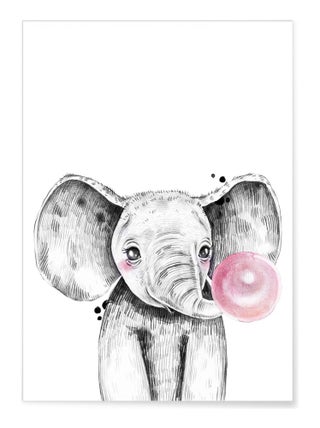 Affiche Bulle d'Éléphant Rose
