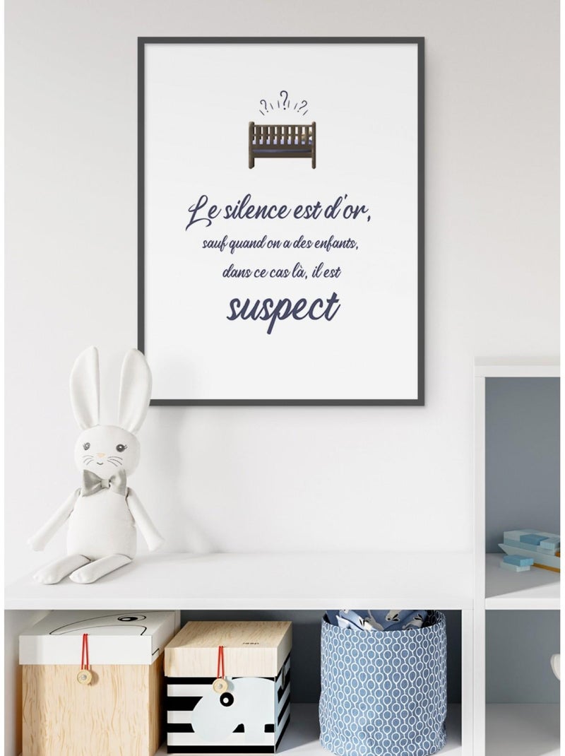 Affiche Enfant : 'Le silence est d'or...' Blanc Multicolore - Kiabi