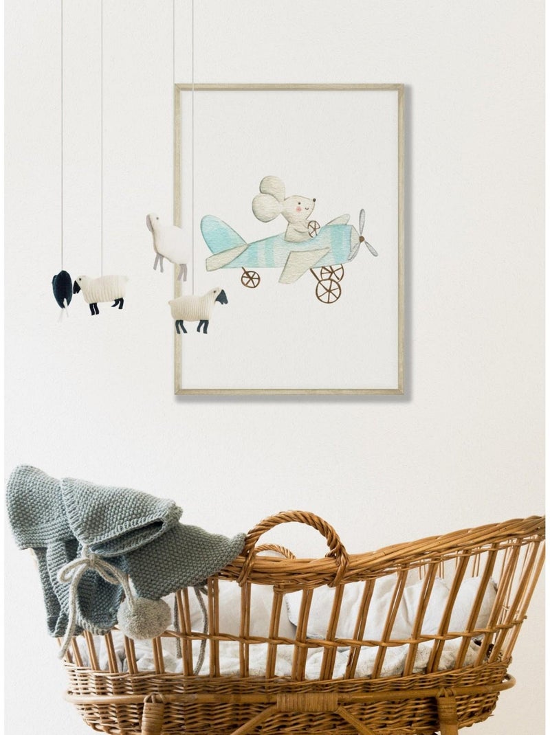 Affiche Enfant Souris Avion Blanc Multicolore - Kiabi