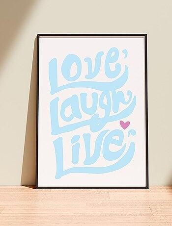 Affiche Love, Laugh, live version pastel bleu