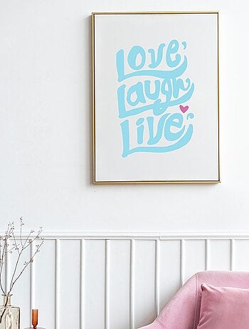 Affiche Love, Laugh, live version pastel bleu