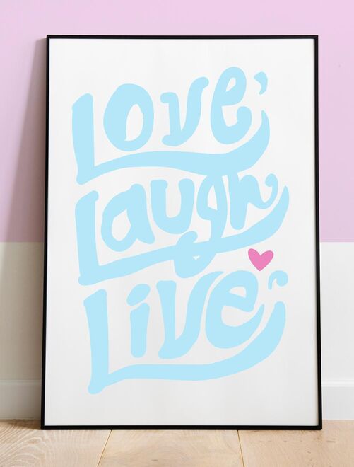 Affiche Love, Laugh, live version pastel bleu - Kiabi