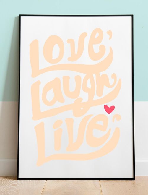 Affiche Love, Laugh, live version pastel rose - Kiabi